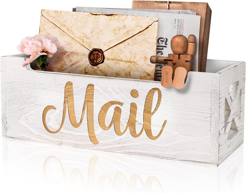 BOTOP Mail Holder Countertop - Mail Organizer Countertop, Mail Holder Box for Desk, Letter Holder, Mail Tray, Mail Basket for Counter, Rustic Wooden Mail Storage Organizer Wall Mounted - Image 1